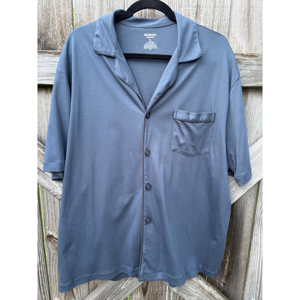 Murano‎ Sleepwear Mens XL Navy Blue 100% Cotton Short Sleeve Pajama Shirt Top